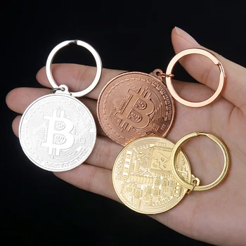 1PC Najnovšie Bitcoin Keychain Prívesok Pozlátené Bitcoin Tvorivé Pamätné Mince Umelecké Zbierky Non-mena Mince