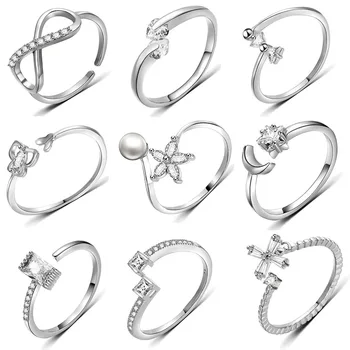 2019 Nové Módne Crystal Kamenné Kruhy Nastaviteľné Unikátny Zásnubný Prsteň Jednoduché Prst Luk Šperky pre Ženy Strany Darček