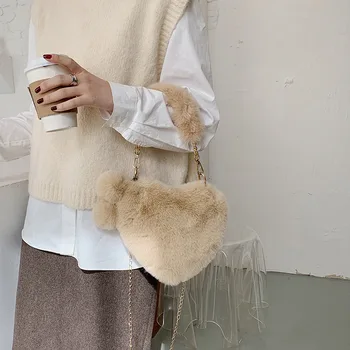 2021 NOVÝ Roztomilý Ženy Taška Kožušiny Kabelka Dizajnér Zimné Tote Tašky cez Rameno, Srdce Vzor Mierne Ženy Bag Drop Shipping