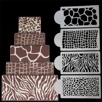 4pcs/Set Zebra Leopard Tlač Divokom Štýle Tortu Vzorkovníka Airbrush Maľovanie Formy Zvierat Cookies Fondant Tortu Mousse Zdobenie Formy