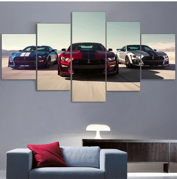 5 Kus Plátno Na Stenu Umenie Luxusných Automobilov Ford Mustang Shelby Gt500 Maľovanie Obývacia Izba Modulárny Plagát Spálňa Moderného Domova