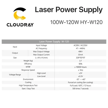 Cloudray 100-120W CO2 Laser Napájanie pre CO2 Laserové Gravírovanie Rezací Stroj HY-W120 T / W Série