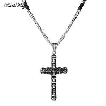 DarkMag Nový Chlapec Veľké Katolícka Ježiš Kríž S Black Perličiek Vyrezávané Ruženec Prívesok Dlho Collier Vyhlásenie Náhrdelník Mužov Šperky