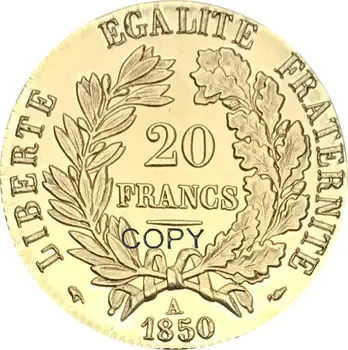 Francúzsko 1850 20 Frankov REPUBLIQUE FRANCAISE LIBERTE EGALITE FRATERNITE Zlaté Mince Mosadze, Kov Kópie Mincí