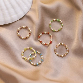 Francúzsky romantický rozprávkový farba crystal krúžok Xuan vietor ručné korálkové sladkovodné perly krúžok, ženy, darčeky, šperky