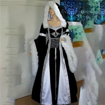 Girdling Šaty pre Ženy Halloween Stredoveké Cosplay Kostýmy Plus Veľkosť 5xl Retro Viktoriánskej Gotický Dlho Dĺžka Podlahy Šaty s Kapucňou