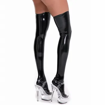 Horúce Dámske PVC Kože Leginy Pančuchy Mokrý Vzhľad Clubwear Stehná Vysoké Ponožky Kostýmy Nad Kolená Ponožky Čierne Sexy Pančuchy 2021