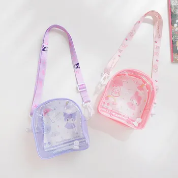 Kawaii Sanrioed Anime Plyšové Taška Toy Kuromi Cinnamoroll Moje Melódie KT Mačka Pršiplášť Zdobiť PVC Taška Messenger Taška Toy Dievčatá Darček