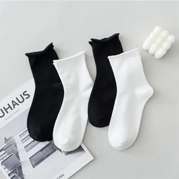 Klasické Bežné Jar, Jeseň, Zima Voľné Ploché Pevné Biela Čierna Farba Trendy Ponožky V Tube Muži Ženy Bavlna Curling Ponožky