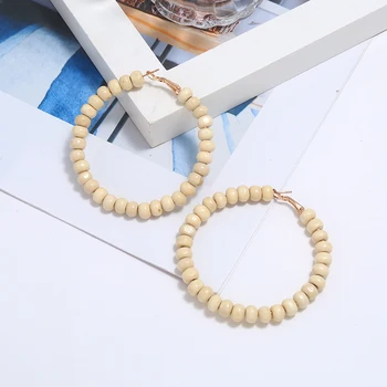 Lacné jednoduché drevené perlové náušnice pre ženy, Dámy každodenné náušnice