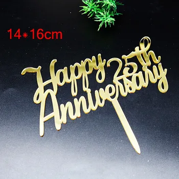 Lesk Šťastný 25. Výročie Akryl Tortu Vňaťou Zlatú Svadbu Tortu Vňate na Výročie Strany Cake Dekorácie