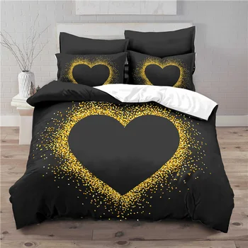 Luxusný 3D Zlaté Srdce Vytlačené 2/3ks posteľná bielizeň Nastaviť Pohodlné Dieťa Perinu obliečka na Vankúš bytový Textil Jednej Kráľovnej a Kráľa Veľkosť