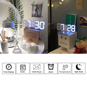Nordic Digitálne budíky Nástenné Hodiny 3D LED Visí Sledovať Spánok Tabuľka Hodiny Kalendár Teplomer Elektronické Digitálne Hodiny