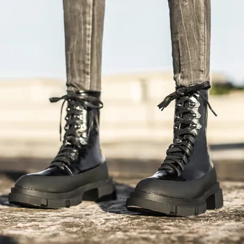 Nový Punk Platoform Chelsea Boots Ženy Pošmyknúť na Tuhé Polovici Teľa Motocykel Topánky Ženy Dizajnér Zimné Topánky, Ženy Botas De Mujer