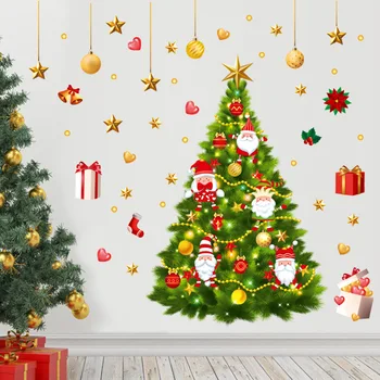Roztomilé Vianoce prvky Vianočný stromček, spálňa, obývacia izba okno scény, dekorácie samolepky na stenu miestnosti dekorácie príslušenstvo