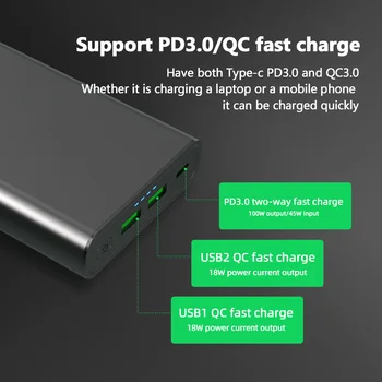 SKOWER 100W Externú Batériu USB C PD Rýchlu Nabíjačku 20800mAh Moc Banka Pre Iphone Xiao Huawei Dell, HP Notebooku Macbook