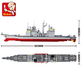 Sluban 0389 883Pcs Vojenské Série Armády, NÁMORNÍCTVA vojnová loď Model Stavebné Bloky CRUISER Rovine Dopravcu Tehly Dar, hračky pre deti,