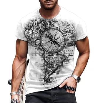 T-Shirt 2021 Nové pánske Letné 3D Tlač Kompas T-Shirt Hip-Hop Style Plus Veľkosť T-Tričko-Krátke Rukávy Oblečenia XXS-6XL