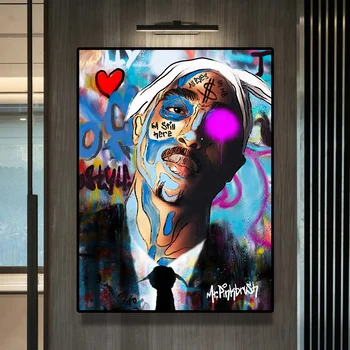 Trendy Graffiti Art Hip Hop Spevák Tupac Shakur Plagáty a Vytlačí Fomous Muž Star Plátno na Maľovanie na Stenu Obrázok pre Izba Dekor