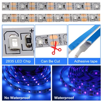 UV LED Pásy Svetla USB Flexibilné Lampa Pásky Dióda SMD2835 DC5V 0,5 M 1M 2M LED pás s nástrojmi Ultrafialové Podsvietenie Fluorescenčné Strany