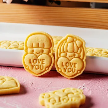 Valentína Lásku Niesť Cookie Cutter Biscuit Formy Chlapec Dievča Fondant Tortu Formy na Pečenie Nástroj 3D Plastové Cookie Formy na Svadbu