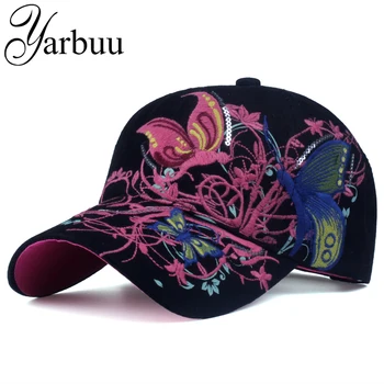 [YARBUU]šiltovky 2017 New Vysoká kvalita Motýle a kvety výšivky v Lete a na jeseň čiapky módne ženy baseball klobúk