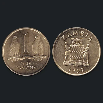 Zambia 1 Kwacha Dve Falcons 1992 Pravý Originál Mince Reálne Vydávanie Zbierky Mince Unc Afrika