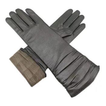 Zimné dámy rameno módne rukavice z ovčej nové teplé fluorescenčné kožené mid-dĺžka 35 cm zbraň farba dámske rukavice pre jazdu 20