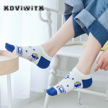 Šťastný Členkové ponožky ženy Cartoon bavlna Zábavné Lady Krátke pevné Roztomilý Módne star ponožka Šťastný geometrické Harajuku Zimné Bežné sox